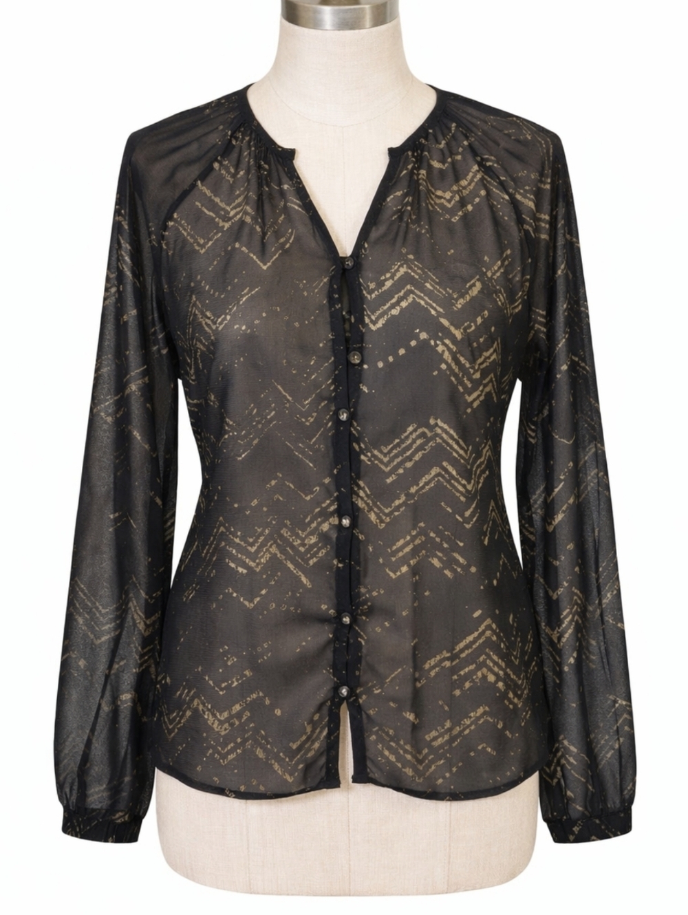 Anthropologie Olive & Oak Sheer Black Gold Metallic Blouse Small